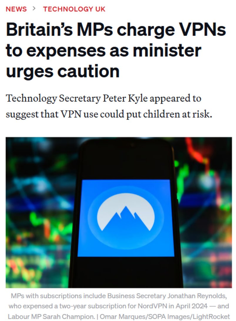 Lee Harris (@addicted2newz) on Twitter photo I kid you not. After <a href="/peterkyle/">Peter Kyle</a> got on his high horse saying that using a VPN could put children at risk, it turns out Labour MPs are claiming VPNs to expenses, funded by the taxpayer.
Rules for thee, but not for me.
You literally couldn't make it up. I kid you not. After <a href="/peterkyle/">Peter Kyle</a> got on his high horse saying that using a VPN could put children at risk, it turns out Labour MPs are claiming VPNs to expenses, funded by the taxpayer.
Rules for thee, but not for me.
You literally couldn't make it up.