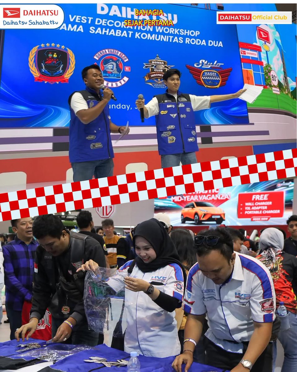 •••
(1/2)
Repost ( @daihatsuofficialclub ) - Terimakasih untuk Sahabat Komunitas Roda 2-HVC, HPCI, HAI, HASCI- yang sudah hadir dan aktif mengikuti Vest Workshoop di booth Daihatsu GIIAS 2025. Kehadiran dan semangat kalian memberikan suasana kebersamaan semakin hangat💙.