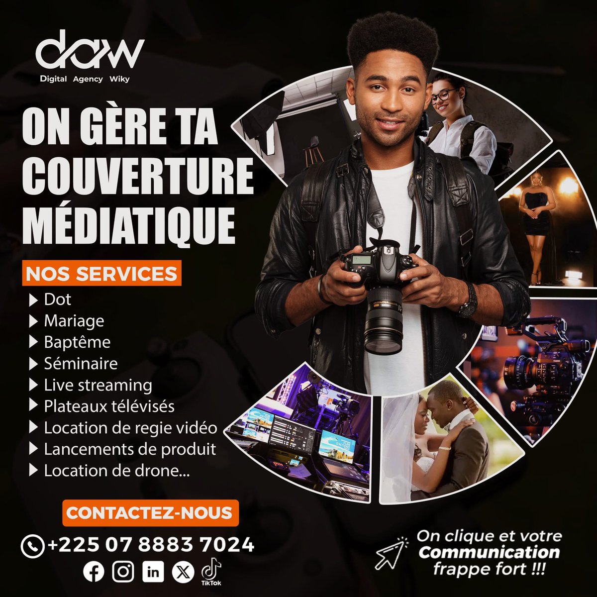 digitalwiky22's tweet photo. 🎥 On gère ta couverture médiatique à partir de 50.000 FCFA !
Dot, mariage, baptême ou toute autre cérémonie… on est là pour capter chaque moment
📲 Réserve ta couverture dès maintenant au +225 07 88 83 70 24
📍 Cocody, Riviera Faya
#CouvertureMédiatique #ÉvénementsCI 
#Abidjan2 https://t.co/6WoAzXdZKy
