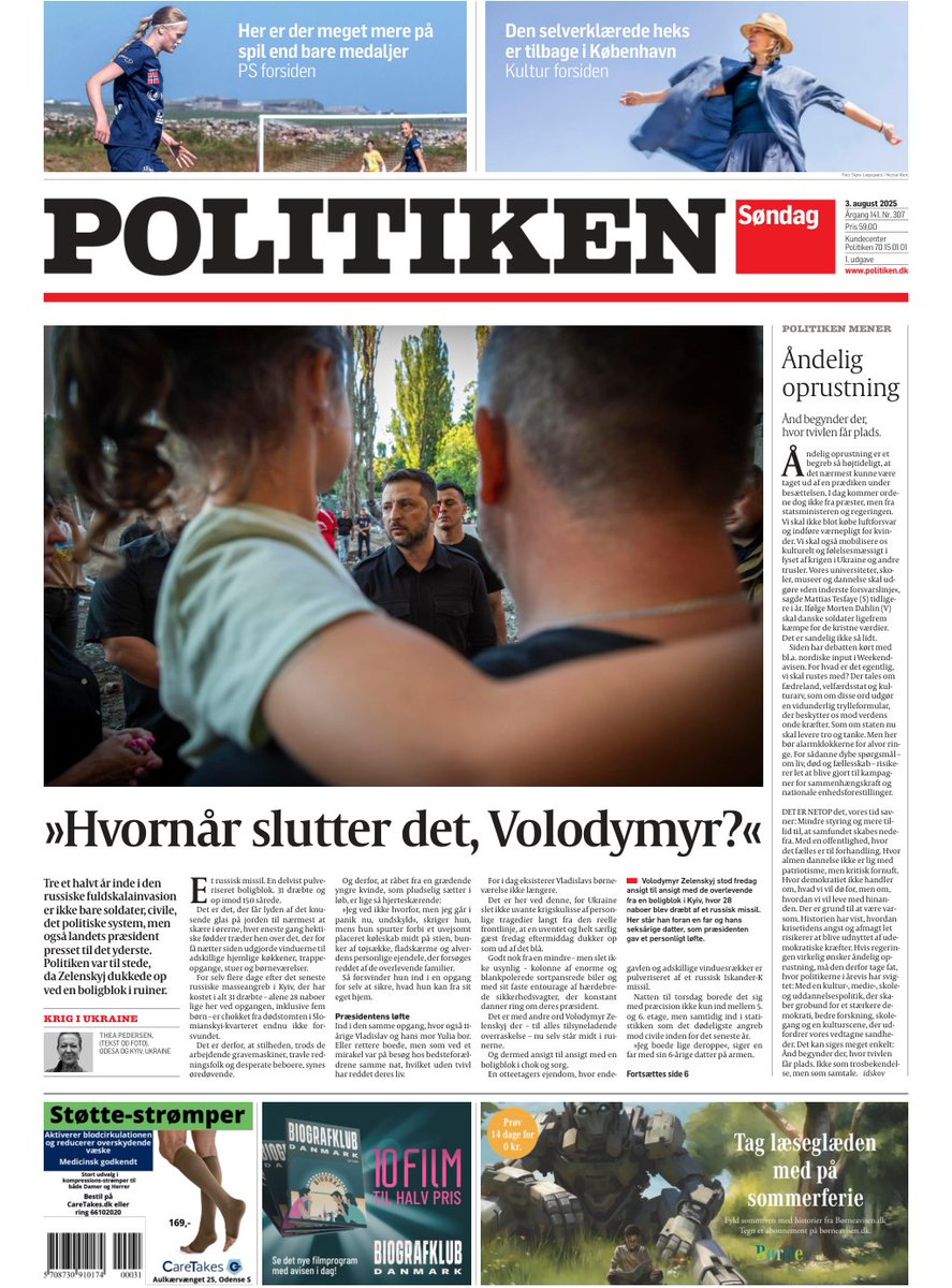 Tre et halvt år inde i den russiske fuldskalainvasion er ikke bare soldater, civile, det politiske system, men også landets præsident presset til det yderste. Politiken var til stede, da Zelenskyj dukkede op ved en boligblok i ruiner. #dkmedier #tomorrowspaperstoday