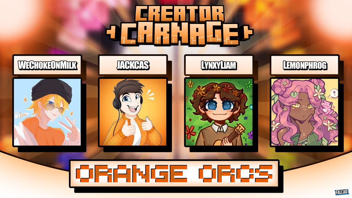 Introducing the Orange Orcs

<a href="/WeChokeOnMilk/">WeChokeOnMilk</a> <a href="/JackCas_/">Jack</a> <a href="/LynxyLiam/">LynxyLiam @ ARCADIA</a> <a href="/lemonphrogg/">Lemon 🍋🐸🪷</a> 

Watch them create carnage on Saturday 9th August at 3pm EST / 8pm BST!