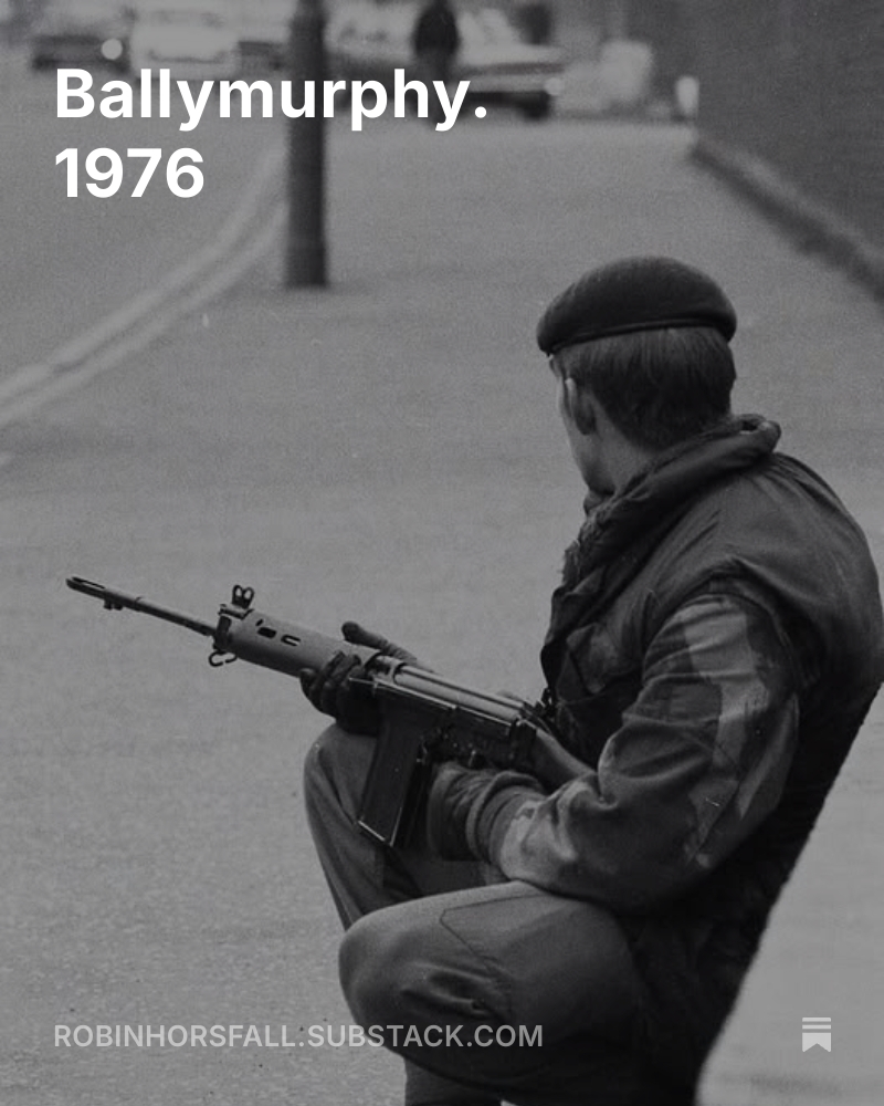 Ballymurphy. 1976 
It was around three thirty in the morning and he was telling me the old, old stories when suddenly three shots hit the tower up to our right...

open.substack.com/pub/robinhorsf…
