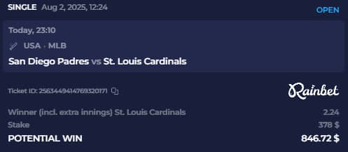 St Louis Cardinals here for the win and my weekend is sorted 🔥🔥