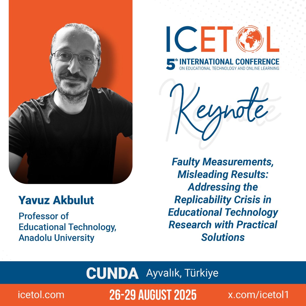 Ağustos sonunda eğitim teknolojisi araştırmalarında tekrarlanabilirlik krizine ilişkin konuşmamla ICETOL'de olacağım. Görüşmek dileğiyle. <a href="/ICETOL1/">ICETOL</a> ⁦<a href="/arasbozkurt/">Aras Bozkurt</a>⁩ <a href="/hasanxucar/">Hasan Ucar</a> <a href="/nbhamutoglu/">Nazire Burçin KAYA</a> <a href="/grhn_durak/">Gürhan Durak</a> <a href="/serkancankaya/">Serkan Cankaya</a> <a href="/HaticeYILDIZ12/">Hatice YILDIZ DURAK</a>