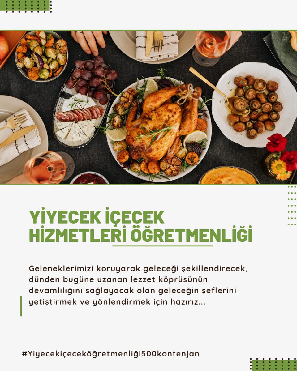 Mustafa YÜCEL (@mstfycell) on Twitter photo Meslek öğretmenleri olarak hedefimiz, hızla gelişen ve değişen dünyada gastronomi alanında rekabet edebilecek nitelikte ve donanımda güçlü bireyler yetiştirmektir.
<a href="/Yusuf__Tekin/">Yusuf Tekin</a> <a href="/CelileErenOKTEN/">Celile Eren ÖKTEN</a> <a href="/tcmeb/">Millî Eğitim Bakanlığı</a> <a href="/tcmeb_mtegm/">Meslekî ve Teknik Eğitim Genel Müdürlüğü</a> <a href="/meb_ogm/">Ortaöğretim Genel Müdürlüğü</a>
#YiyecekİçecekÖğretmenliği500Kontenjan Meslek öğretmenleri olarak hedefimiz, hızla gelişen ve değişen dünyada gastronomi alanında rekabet edebilecek nitelikte ve donanımda güçlü bireyler yetiştirmektir.
<a href="/Yusuf__Tekin/">Yusuf Tekin</a> <a href="/CelileErenOKTEN/">Celile Eren ÖKTEN</a> <a href="/tcmeb/">Millî Eğitim Bakanlığı</a> <a href="/tcmeb_mtegm/">Meslekî ve Teknik Eğitim Genel Müdürlüğü</a> <a href="/meb_ogm/">Ortaöğretim Genel Müdürlüğü</a>
#YiyecekİçecekÖğretmenliği500Kontenjan