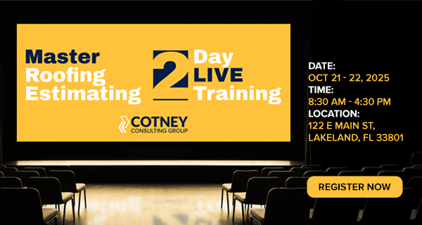 Join #JohnKenney for a hands-on, two-day estimating and bidding training in Lakeland, FL, on October 21–22, 2025. 

Secure your spot now!
shopcotneycg.com/collections/fr…

#CotneyConsultingGroup #RoofersCoffeeShop #RoofingProfessionals #RoofingContractors #RoofingIndustry
