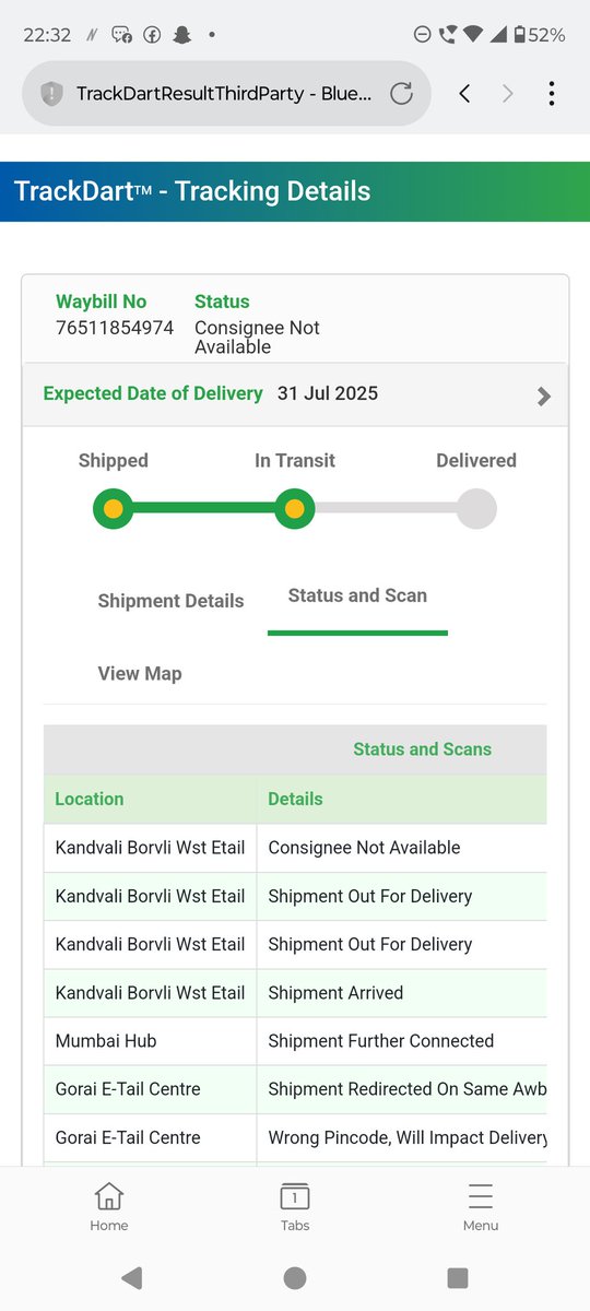 SalmanMemon85's tweet photo. @Bluedart worst service fake remark by logistic https://t.co/Vpl8vbWVw5