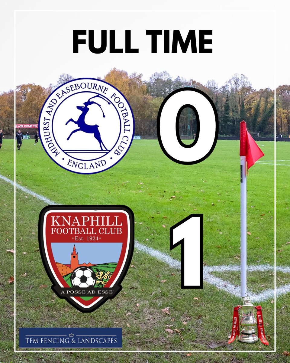 Full Time: <a href="/Midhurst_FC/">Midhurst & Easebourne FC</a> 0 - 1 Knaphill!

Knaphill advance into the next round of the FA Cup where a home tie against <a href="/hollandsblairfc/">Hollands & Blair FC</a> awaits.