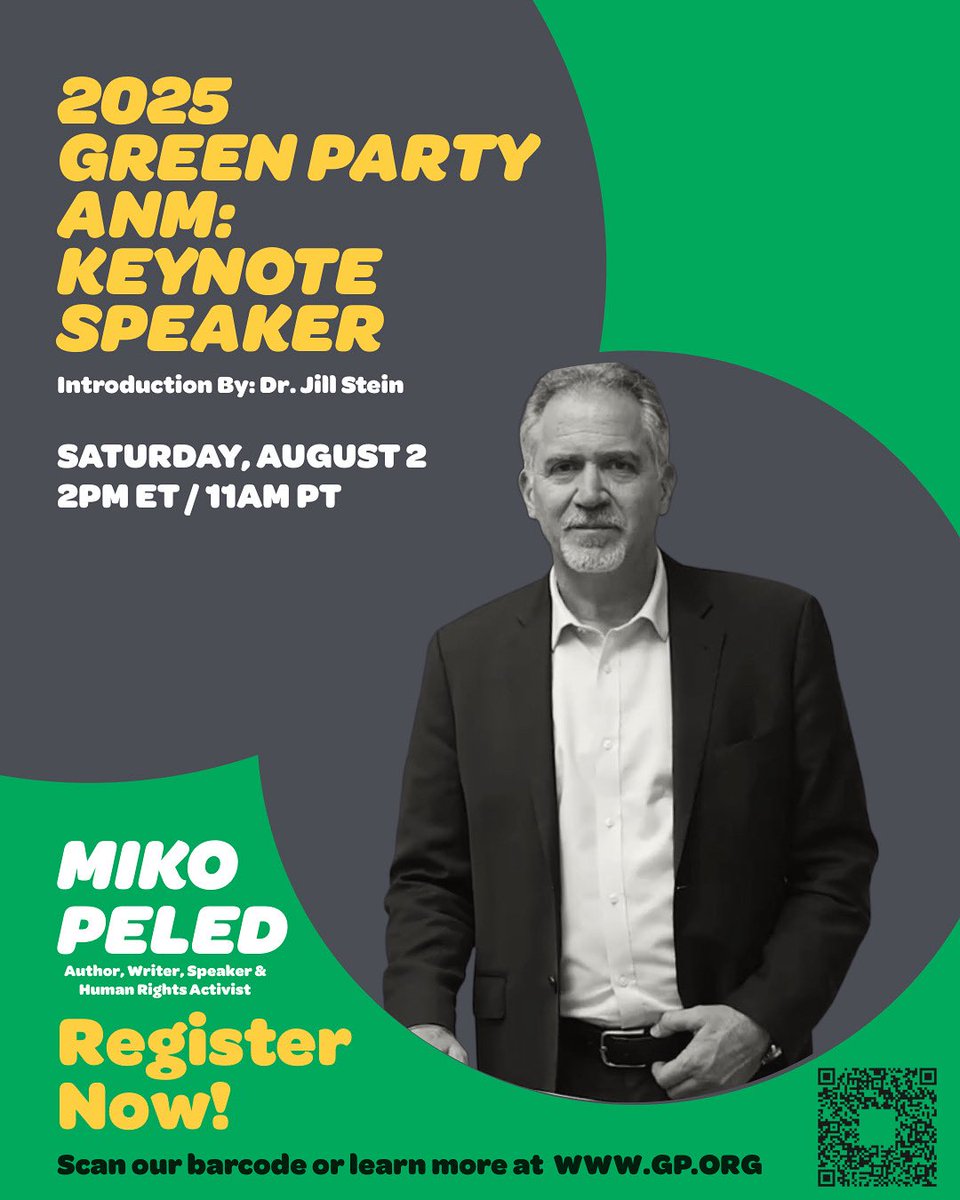 📣 Greens &amp; Allies! ANM - Day 3 💚

Join us now for Day 3 of the 2025 Green Party Annual National Meeting. Today at 2PM ET / 11AM PT we welcome Dr. Jill Stein who will introduce our keynote speaker, Miko Peled. Miko’s writings and human rights activism on behalf of Palestine have