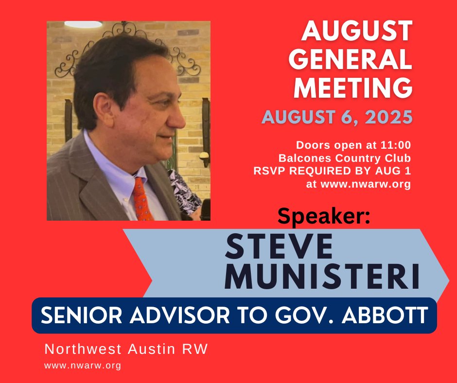 NWAustinRW's tweet photo. We're looking forward to getting an update on the 2025 Texas Legislature's accomplishments and plans! https://t.co/Pp9W2JHtgg