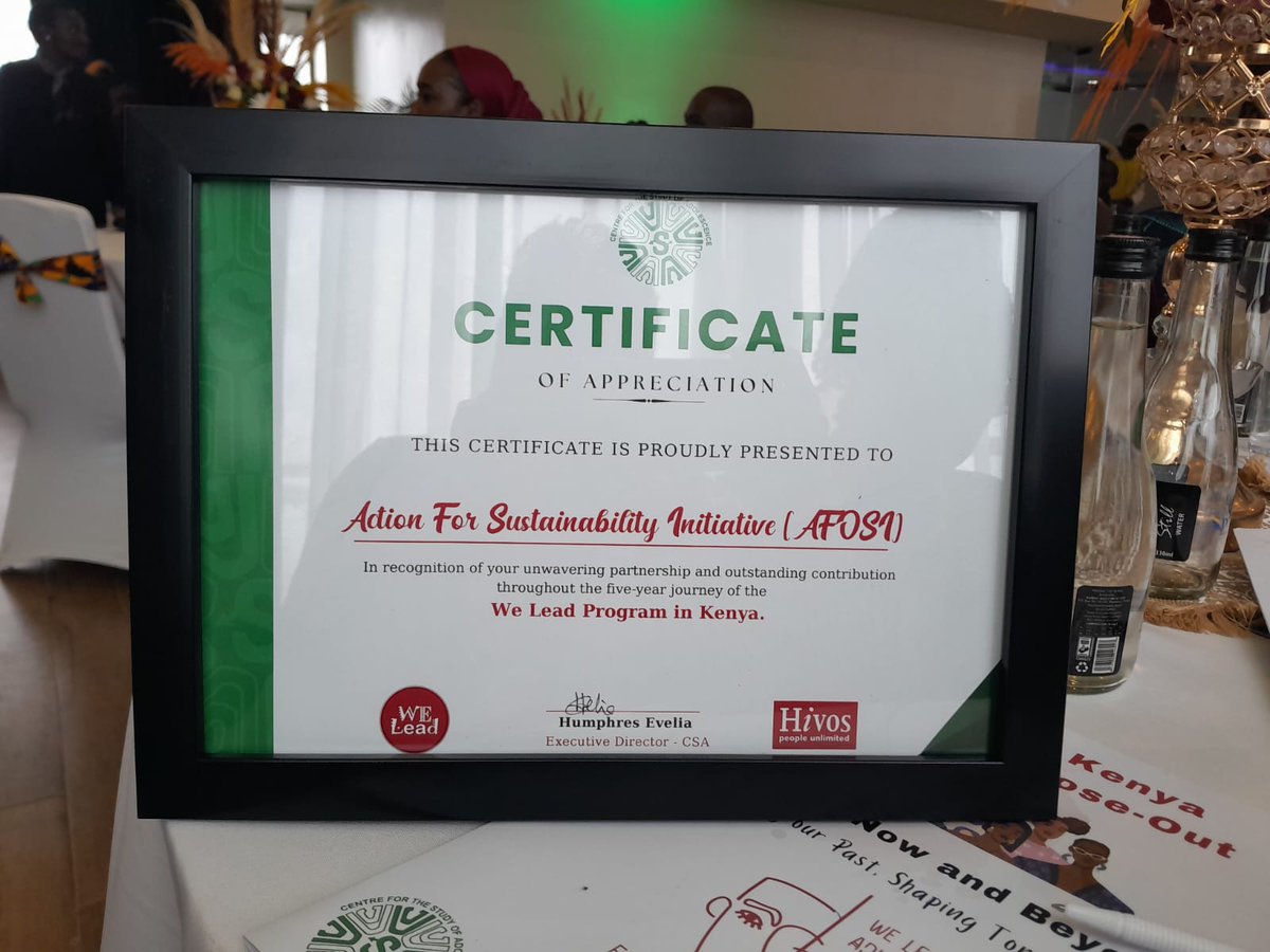 🎉 Honored to receive a Certificate of Appreciation from <a href="/hivosroea/">Hivos East Africa</a> <a href="/hivos/">Hivos Global</a>
Thank you <a href="/hivosroea/">Hivos East Africa</a> and CSA for recognizing <a href="/afosike/">Action For Sustainability Initiative</a> 5 year journey in championing SRHR, youth leadership and human rights 📷📷#YouthPower#SRHR #Kenya <a href="/CSA_Kenya/">CSA</a>