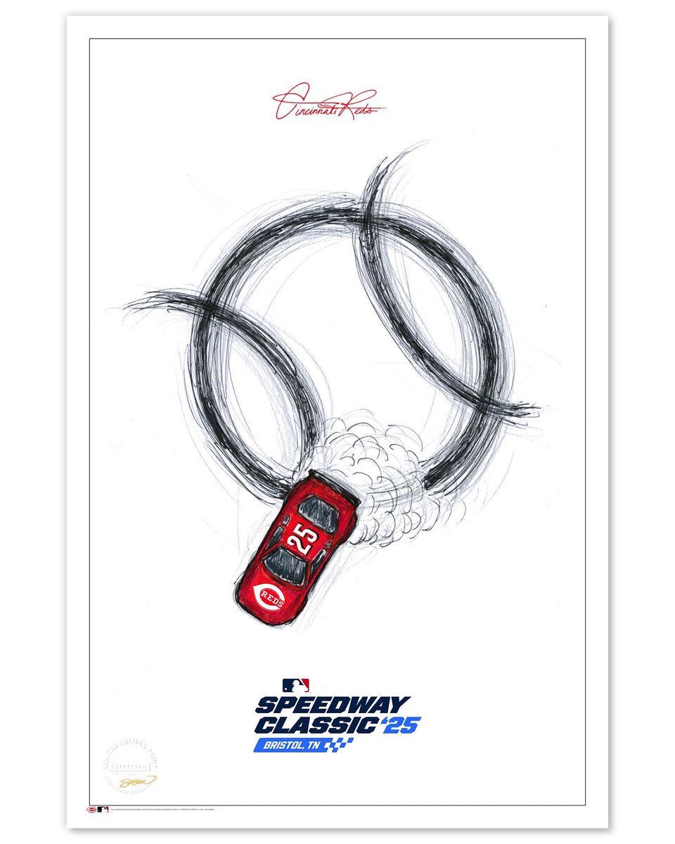 Rev up those arms and bats baseball fans! It’s game day at the Speedway for the Braves and Reds

Here’s my newest sketch for today’s game!! Limited edition prints and Remarques available now!