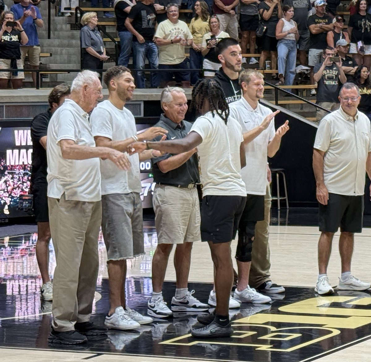Lance Jones, Mason Gillis, and Zach Edey, all in attendance today from Purdue’s National Runner Up team.