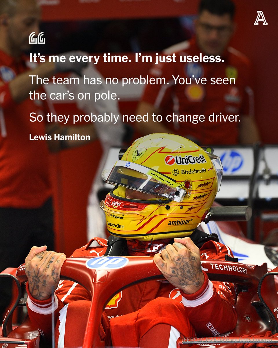 The Athletic Motorsports (@theathleticauto) on Twitter photo While Charles Leclerc was left joyful after securing pole position for the Hungarian Grand Prix, Lewis Hamilton called himself “useless” in the broadcast media pen, shouldering the blame for his Q2 exit.
Full story from <a href="/mwc13_3/">Madeline Coleman</a> ⬇️
🔗 theathletic.com/6532203/?sourc… While Charles Leclerc was left joyful after securing pole position for the Hungarian Grand Prix, Lewis Hamilton called himself “useless” in the broadcast media pen, shouldering the blame for his Q2 exit.
Full story from <a href="/mwc13_3/">Madeline Coleman</a> ⬇️
🔗 theathletic.com/6532203/?sourc…