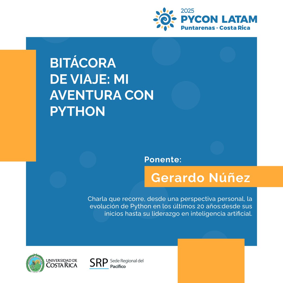 PyLatam's tweet image. 🧭 20 años de Python, una vida de aprendizajes.
Gerardo Nuñez comparte su viaje por comunidades, cambios de paradigmas y el presente de Python en IA.

📍 Agenda: pylatam.org/agenda
🎟️ Entradas: pylatam.org/entrance
#PythonAI #ComunidadesTech #PyConLatam #PythonLatam
