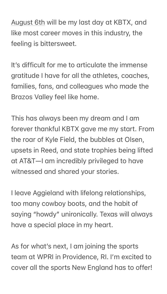 Wednesday will be my last day at KBTX. While it’s difficult, I tried to summarize how much my time here has meant to me. 

Thank you for everything, Brazos Valley. 🫶🏻