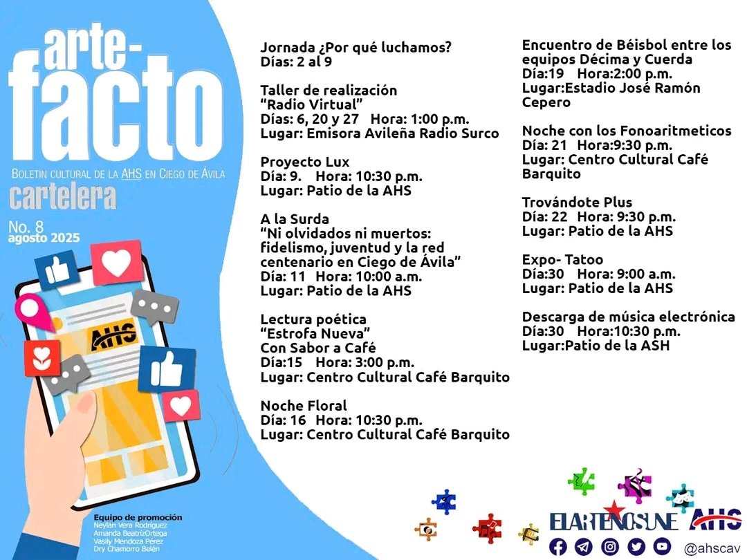 ahsjovenescuba's tweet photo. La filial avileña tiene variadas propuestas para este mes de agosto. Hoy iniciamos la Jornada ¿Por qué luchamos?, en tributo a los hermanos Luis y Sergio Saíz Montes de Oca.
#ahscuba
#ahscav
#almaahs https://t.co/R22abWYjV7