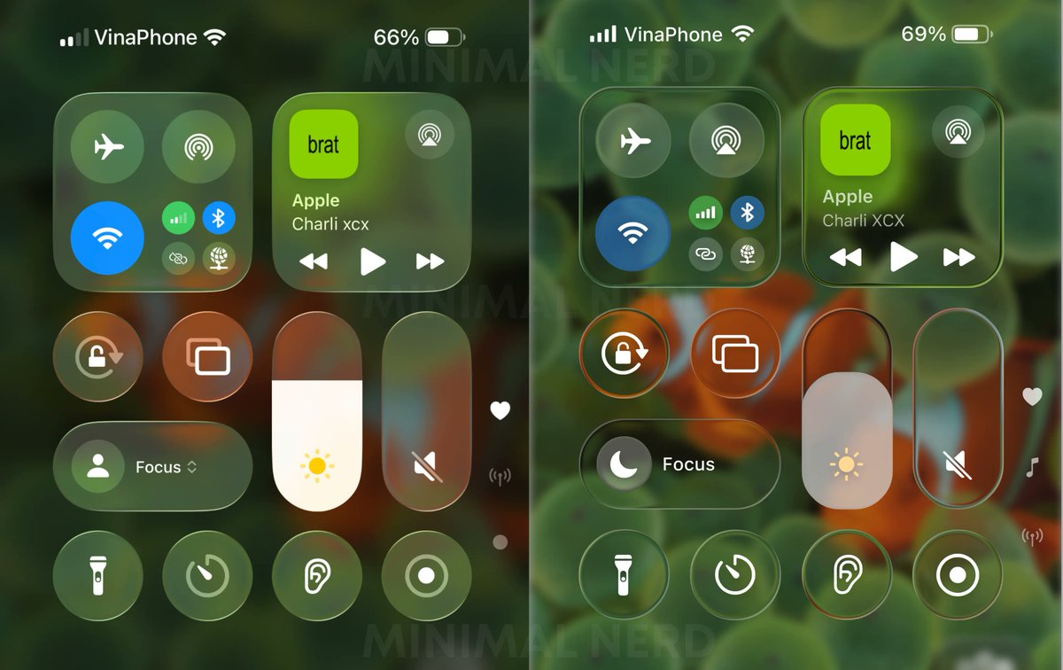 minimalnerd1's tweet image. If the Control Center of iOS 26 was truly Glassy!