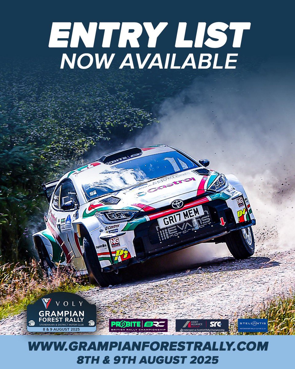 📋 Seeded Entry list

We are delighted to reveal the seeded entry list for the 2025 Voly Grampian Forest Rally

A stunning mix of some of the best drivers in the business will head for Banchory next weekend! 

Find out more here:
rallies.info/webentry/2025/…

#GFR25