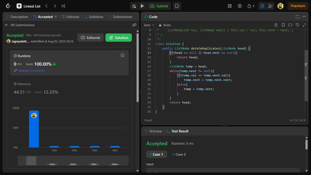 JagnyadattaDal2's tweet image. ✅ Day 31/90
🔹 1 LinkedList Q (LeetCode)
🔹 2 Coding Qs + 5 MCQs (Naukri360)
📘 DSA: Studied Merge Sort using LinkedList
Every step forward matters.
Pushing consistency, building discipline, and growing deeper into DSA & Dev.
#100DayChallenge #LeetCode #Code360 #DSA #MERNStack