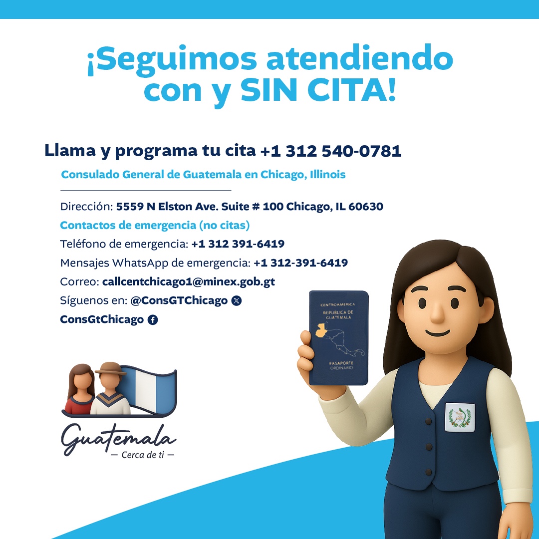 ¡Tu consulado siempre cerca de ti! 🇬🇹

Seguimos trabajando para ti, con o SIN CITA.

#GuatemalaCercaDeTi