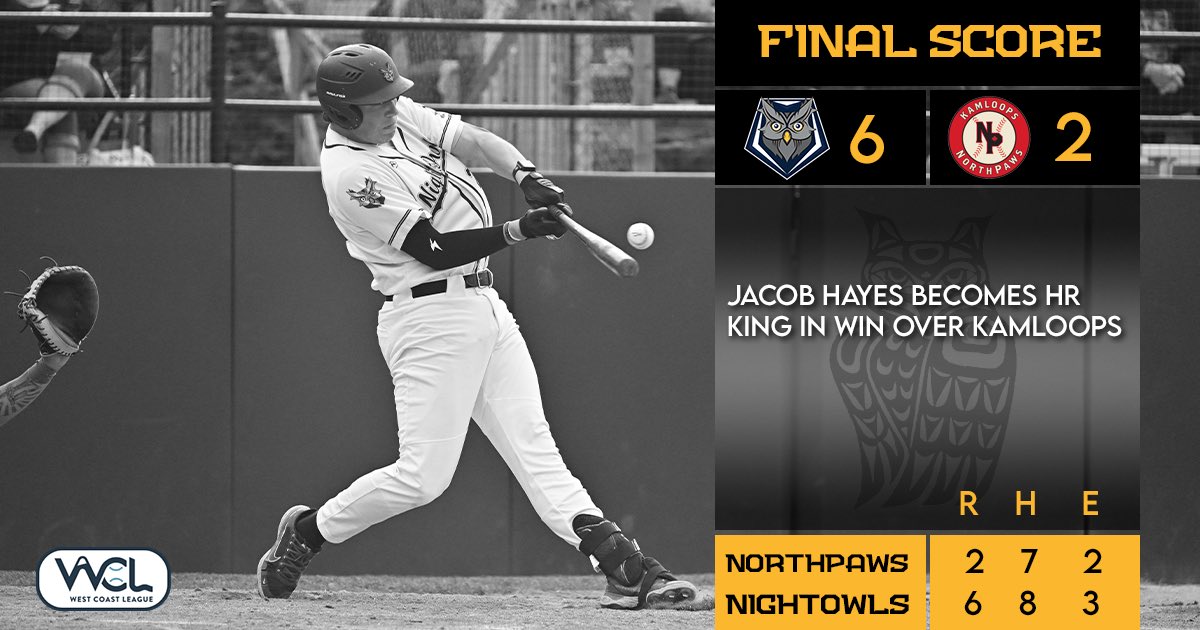 Jacob Hayes becomes HR King in win over Kamloops!

FULL STORY: nanaimonightowls.com/jacob-hayes-be…

#NightOwls #IlluminateTheDark #Baseball #Nanaimo #YCD