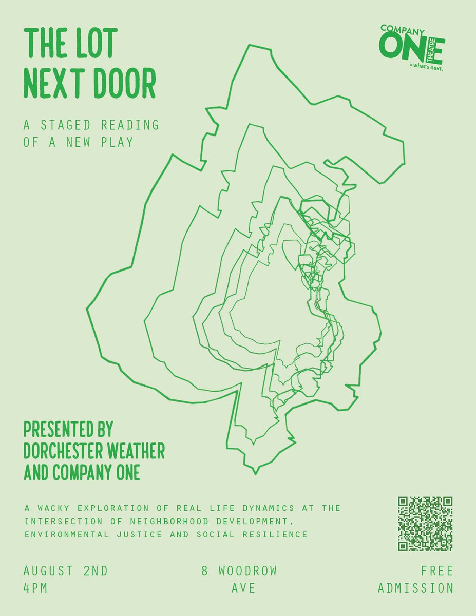 4pm Today - Outdoor Production of "The Lot Next Door" 
Corner of Woodrow Ave / Norfolk Street #dorchester 

The Lot Next Door is a wacky exploration of real life dynamics at the intersection of neighborhood development, environmental justice and social resilience. Produced and