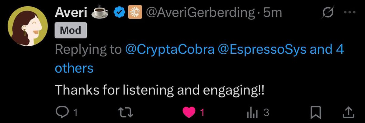 Crypto Cobra (@cryptacobra) on Twitter photo POV: You’re contributing to the right project! one that actually cares about its community
Big thanks to <a href="/jillrgunter/">jill | espresso ☕</a> for believing in the vision🙌
Cooking something special behind the scenes with <a href="/cryptomachia/">whit.eth ☕️</a> dropping next week 📽
It’s gonna shake the timeline...💣⏳ POV: You’re contributing to the right project! one that actually cares about its community
Big thanks to <a href="/jillrgunter/">jill | espresso ☕</a> for believing in the vision🙌
Cooking something special behind the scenes with <a href="/cryptomachia/">whit.eth ☕️</a> dropping next week 📽
It’s gonna shake the timeline...💣⏳
