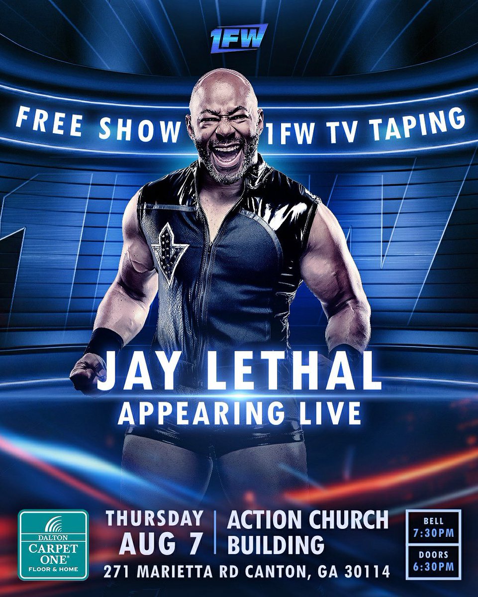 Turnbuckle Championship Wrestling (@turnbuckle_cw) on Twitter photo This coming Thursday 8/7 <a href="/TheLethalJay/">Jay Lethal</a> returns to #1FW for our first ever TV taping and it’s FREE! Be there live in Canton, GA to witness history! This coming Thursday 8/7 <a href="/TheLethalJay/">Jay Lethal</a> returns to #1FW for our first ever TV taping and it’s FREE! Be there live in Canton, GA to witness history!
