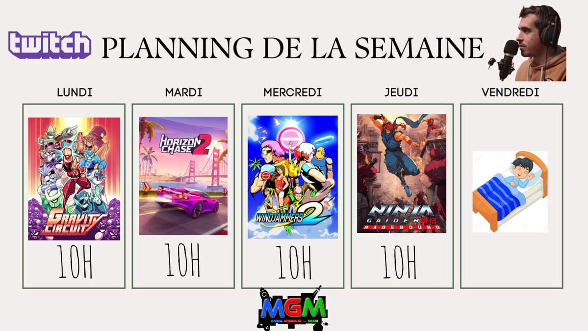 JimboSeb (@jimbosebas) on Twitter photo Du lundi au Jeudi 10h sur la chaîne #twitch de <a href="/MesGeeksEtMoi/">🎮 Mes Geeks Et Moi 🎙️</a> je serai en #Stream pour :
Finir #GravityCircuit
Faire des temps sur #HorizonChase2
Vous affronté sur #Windjammers2
Et continuer #NinjaGaidenRagebound
RT un max 😉👍 Du lundi au Jeudi 10h sur la chaîne #twitch de <a href="/MesGeeksEtMoi/">🎮 Mes Geeks Et Moi 🎙️</a> je serai en #Stream pour :
Finir #GravityCircuit
Faire des temps sur #HorizonChase2
Vous affronté sur #Windjammers2
Et continuer #NinjaGaidenRagebound
RT un max 😉👍