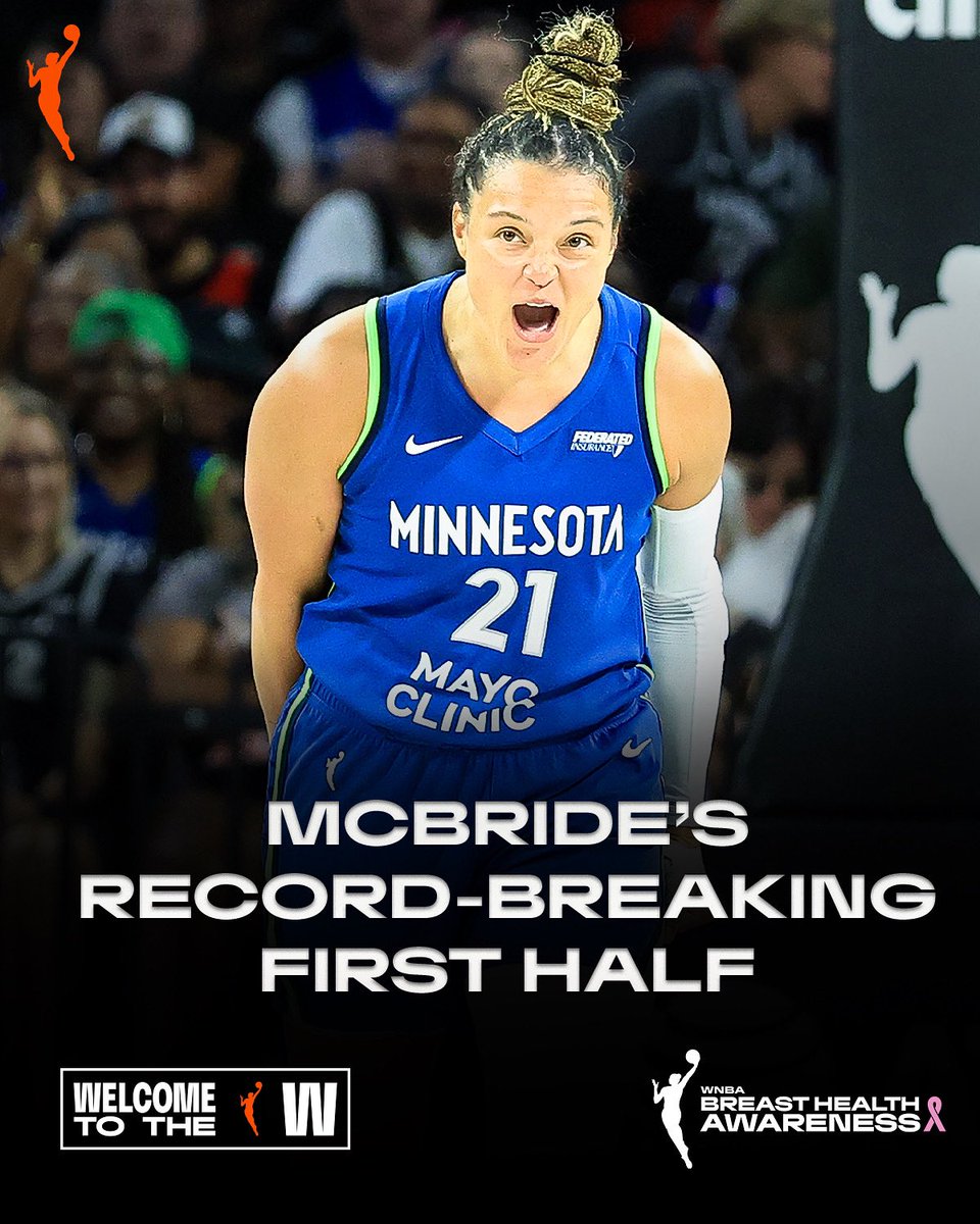 WNBA's tweet image. KAYLA MCBRIDE COULDN’T MISS 🤯
After shooting 8-8 from three in the first half vs. Aces, she becomes the only player in league history to score 8 3PM on 100% FG in any half!
#WelcometotheW