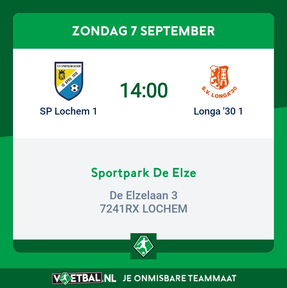 De 2e bekerwedstrijd in poulefase zondag 7 september. SP Lochem - <a href="/longa30/">Longa '30</a>.