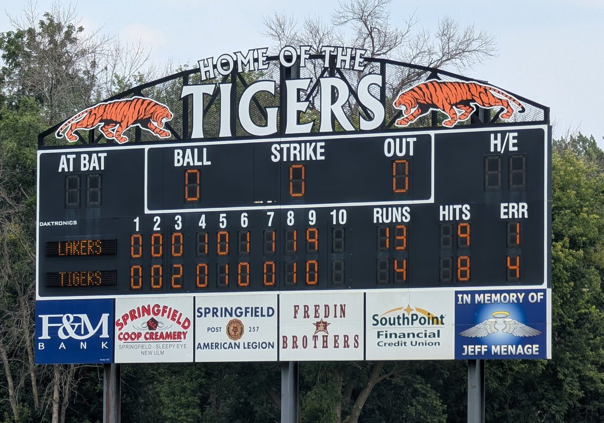 Final from Springfield...
Hanska 13 - Springfield 4
🎟️ Punched <a href="/HanskaLakers/">Hanska Lakers</a>