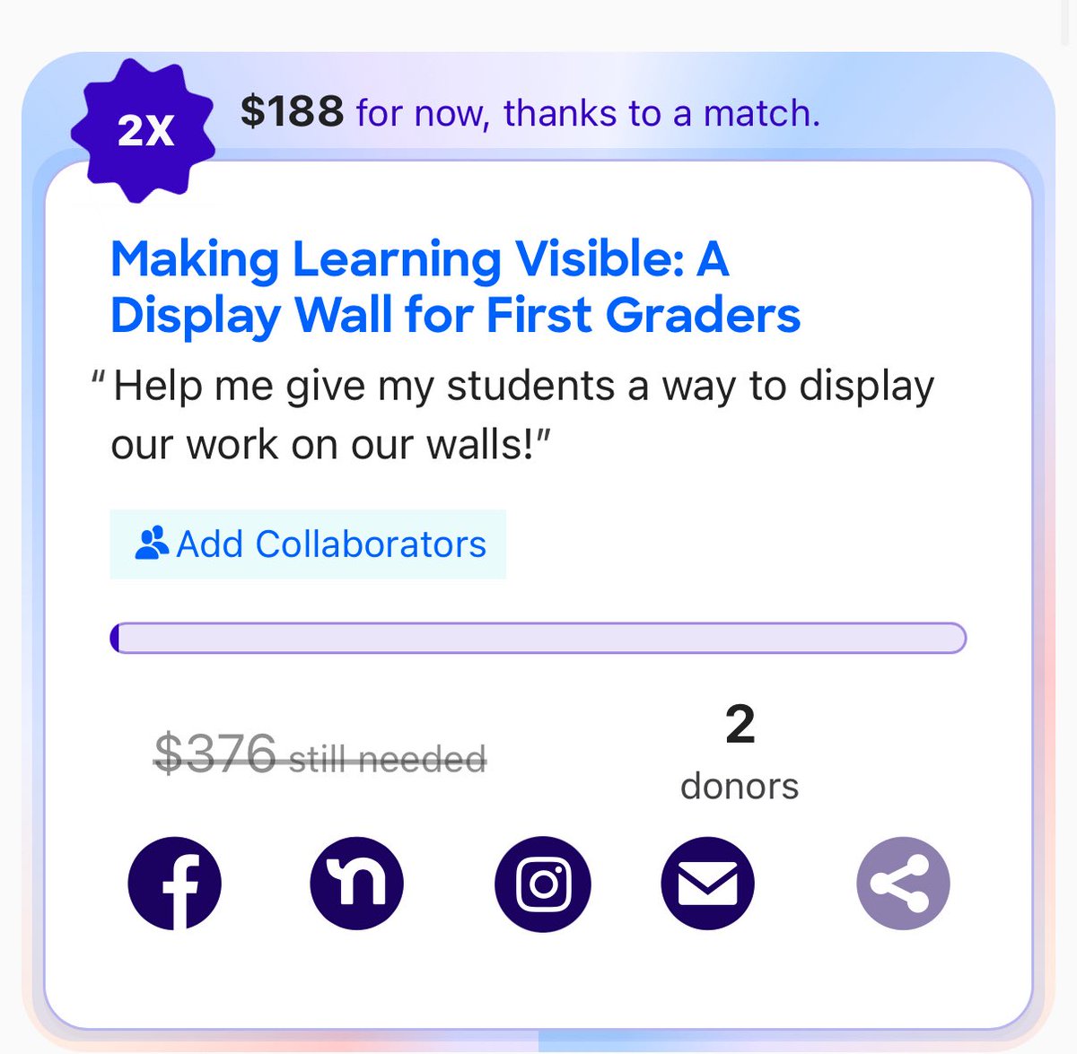 Mrs. L (@kll0715) on Twitter photo My <a href="/DonorsChoose/">DonorsChoose</a> project currently has a 2x match! Every 💵 counts and it’s tax deductible!
Help me give my students a way to display our work on our walls! secure.donorschoose.org/project/making… My <a href="/DonorsChoose/">DonorsChoose</a> project currently has a 2x match! Every 💵 counts and it’s tax deductible!
Help me give my students a way to display our work on our walls! secure.donorschoose.org/project/making…