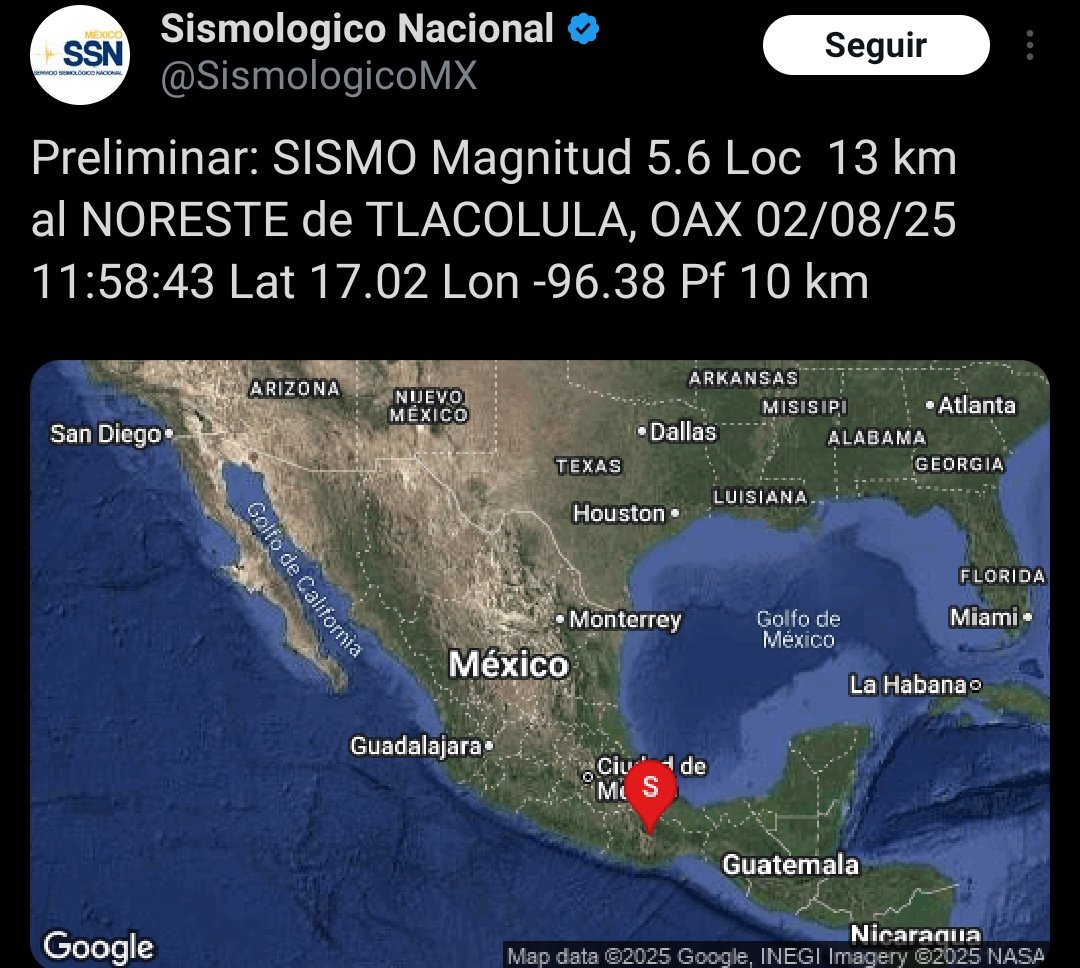 Temblor a las 11:58 de 5.6