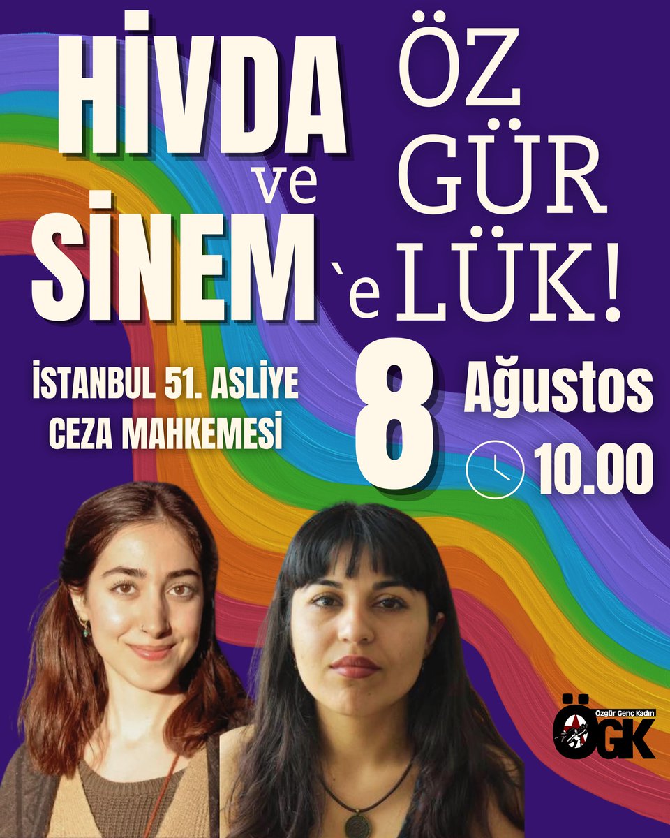 Yoldaşlarımız Hivda Selen ve Sinem Çelebi, Onur Yürüyüşü’ne katılma ihtimalleri gerekçe gösterilerek bir aydır tutuklu.

Gökkuşağını yasaklayarak ne mücadelemizi bastırabilirsiniz, ne de direnişimizi karartabilirsiniz.

Gözaltılar da tutuklamalar da bizi yıldırmaz!

Başta