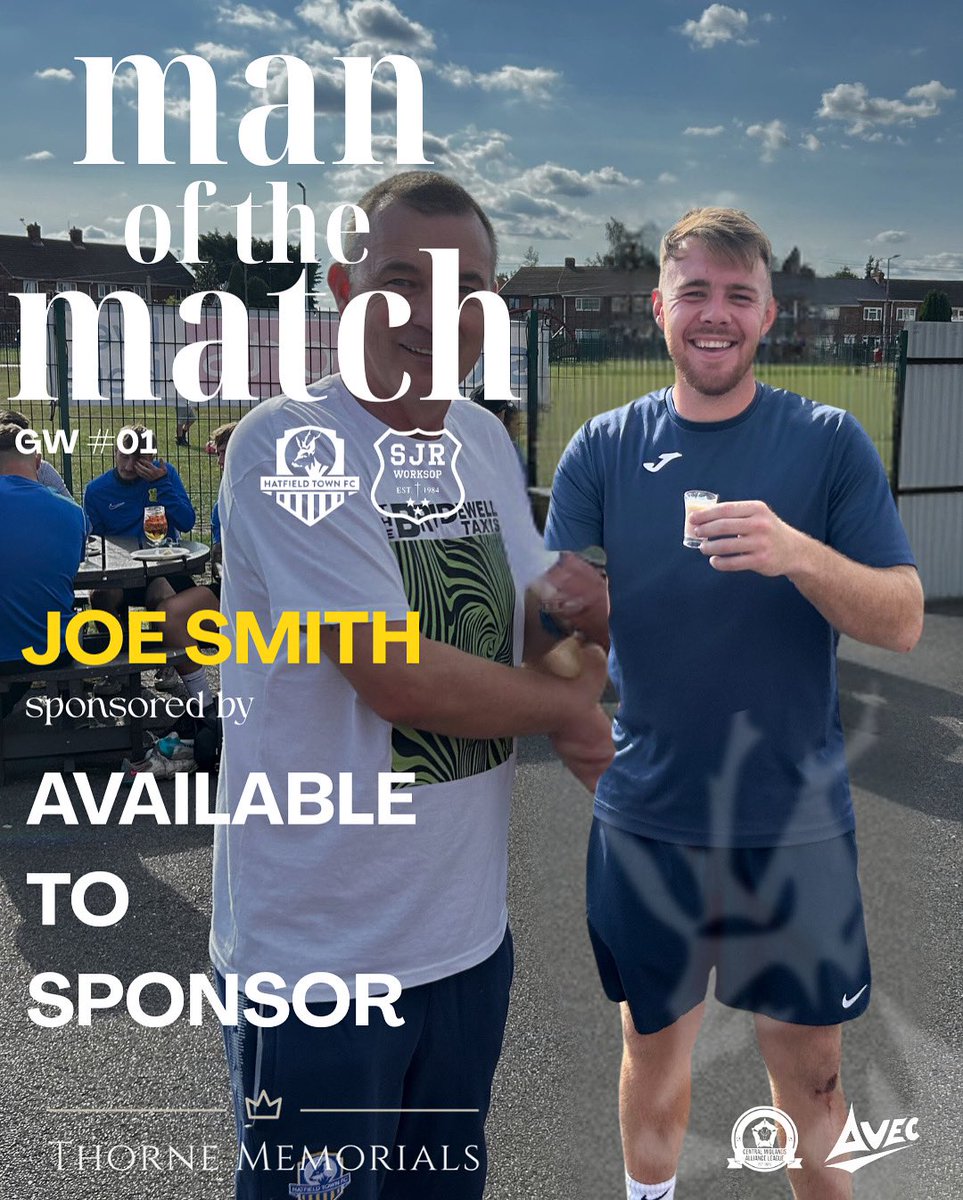 Hatfield_TownFC's tweet image. Today's Man of the Match: Joe Smith! 2 goals and a stellar performance up front - what more could you ask for? Well done, Joe! 🔵️🟡