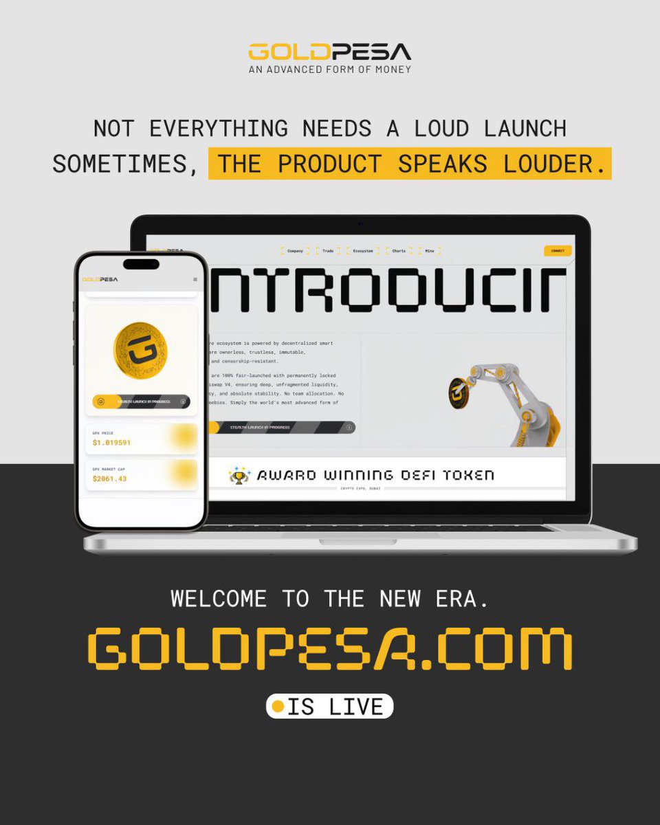 GoldPesa's entire ecosystem is powered by decentralized smart contracts that are ownerless, trustless, immutable, non-upgradable, and censorship-resistant.

GoldPesa tokens are 100% fair-launched with permanently locked liquidity on Uniswap V4, ensuring deep, unfragmented