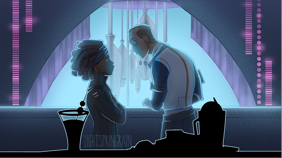 LiteSpringRain's tweet image. These panels are for Chapter 10: Old Friend. (Story on Ao3)
It has been years since Eriadu. Tech doesn't have his memories. Somehow, someway, he finds Phee. 

Sketches by Heyclickadee on Tumblr. Colors and concepts done by me.