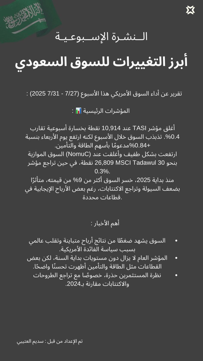 أبرز التغييرات للسوق الأمريكي والسعودي لهذا الأسبوع 🇸🇦🇺🇸
