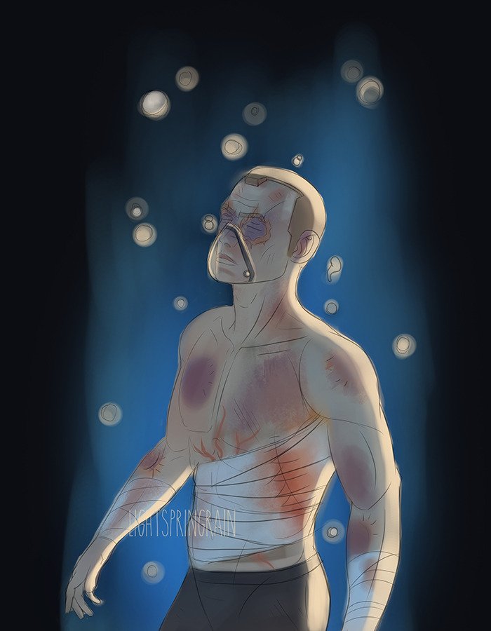 LiteSpringRain's tweet image. Tech after his fall on Eriadu, floating in a bacta tank. 

I've been adding even more illustrations to my fanfiction.