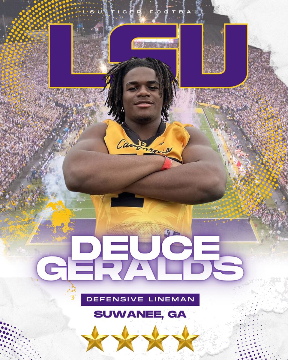 104.5 ESPN (@1045espn) on Twitter photo BOOM! LSU lands 4 Star DL <a href="/DeuceGeralds/">Daverin “Deuce” Geralds II</a> from Suwanee, GA!
Geralds picked LSU over Ole Miss, Oregon, Michigan and Ohio State. #GeauxTigers
More Here: louisianasports.net/2025/08/02/fou… BOOM! LSU lands 4 Star DL <a href="/DeuceGeralds/">Daverin “Deuce” Geralds II</a> from Suwanee, GA!
Geralds picked LSU over Ole Miss, Oregon, Michigan and Ohio State. #GeauxTigers
More Here: louisianasports.net/2025/08/02/fou…