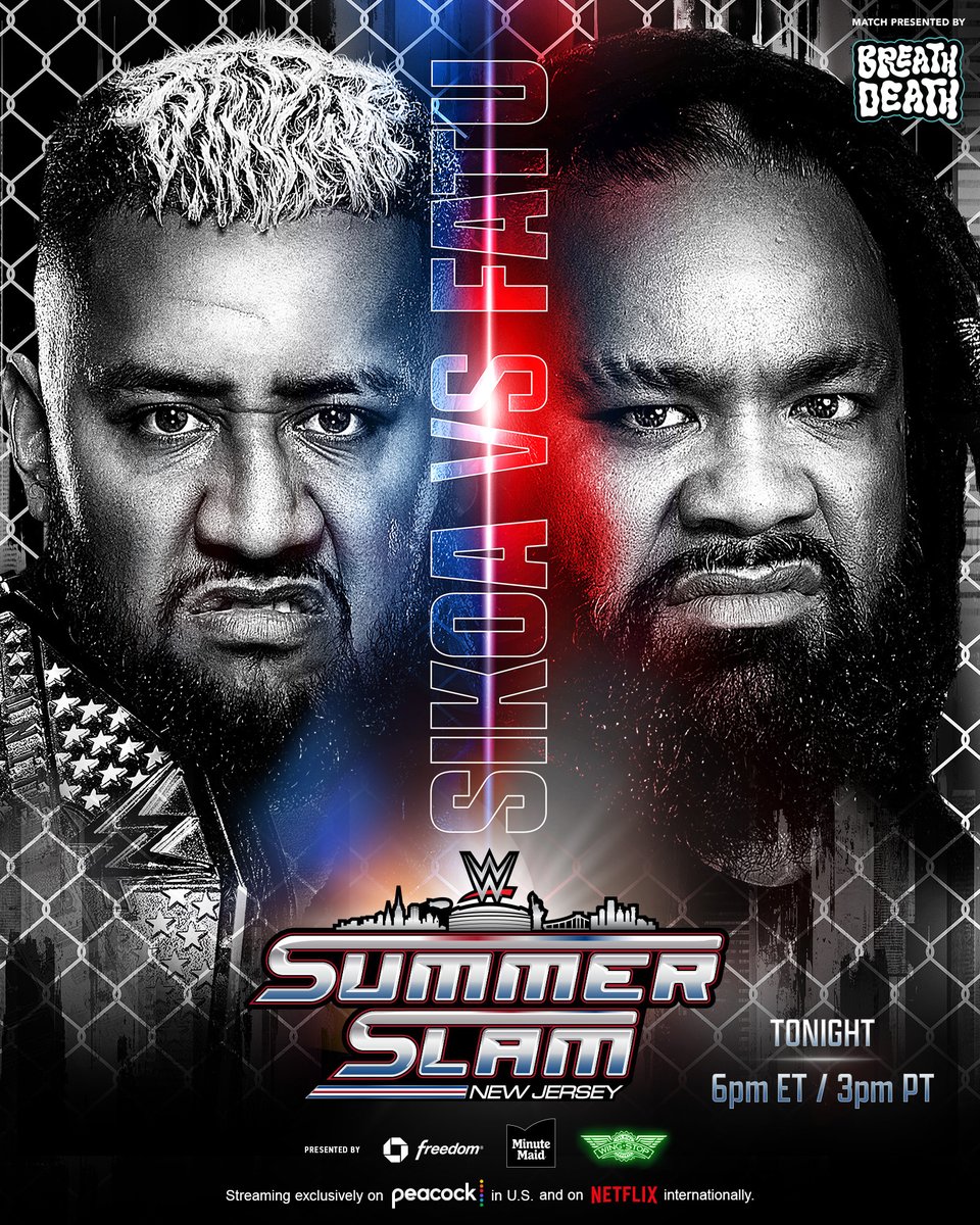 The #USTitle is on the line TONIGHT at #SummerSlam as Solo Sikoa defends against Jacob Fatu in a STEEL CAGE MATCH!

TONIGHT at 6ET/3PT
Streaming exclusively on <a href="/peacock/">Peacock</a> in the U.S. and <a href="/netflix/">Netflix</a> internationally.

🦚 pck.tv/3bqfYSq
🌍 netflix.com/wwe
