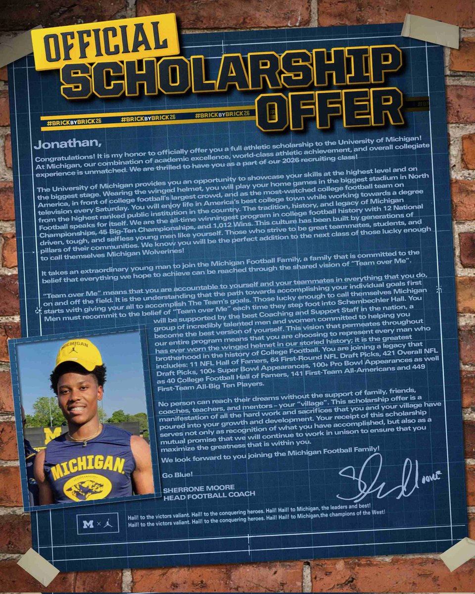 Jonathan Brown (@jvbrow3) on Twitter photo Truly a blessing 🙏🏾 #GoBlue〽️
<a href="/UMichFootball/">Michigan Football</a> <a href="/Coach_SMoore/">Sherrone Moore</a> <a href="/Coach_AlfordUM/">Coach_AlfordUM</a> <a href="/Ajonesz9/">Adam Jones</a> <a href="/FootballSFD/">DeSales Football</a> Truly a blessing 🙏🏾 #GoBlue〽️
<a href="/UMichFootball/">Michigan Football</a> <a href="/Coach_SMoore/">Sherrone Moore</a> <a href="/Coach_AlfordUM/">Coach_AlfordUM</a> <a href="/Ajonesz9/">Adam Jones</a> <a href="/FootballSFD/">DeSales Football</a>