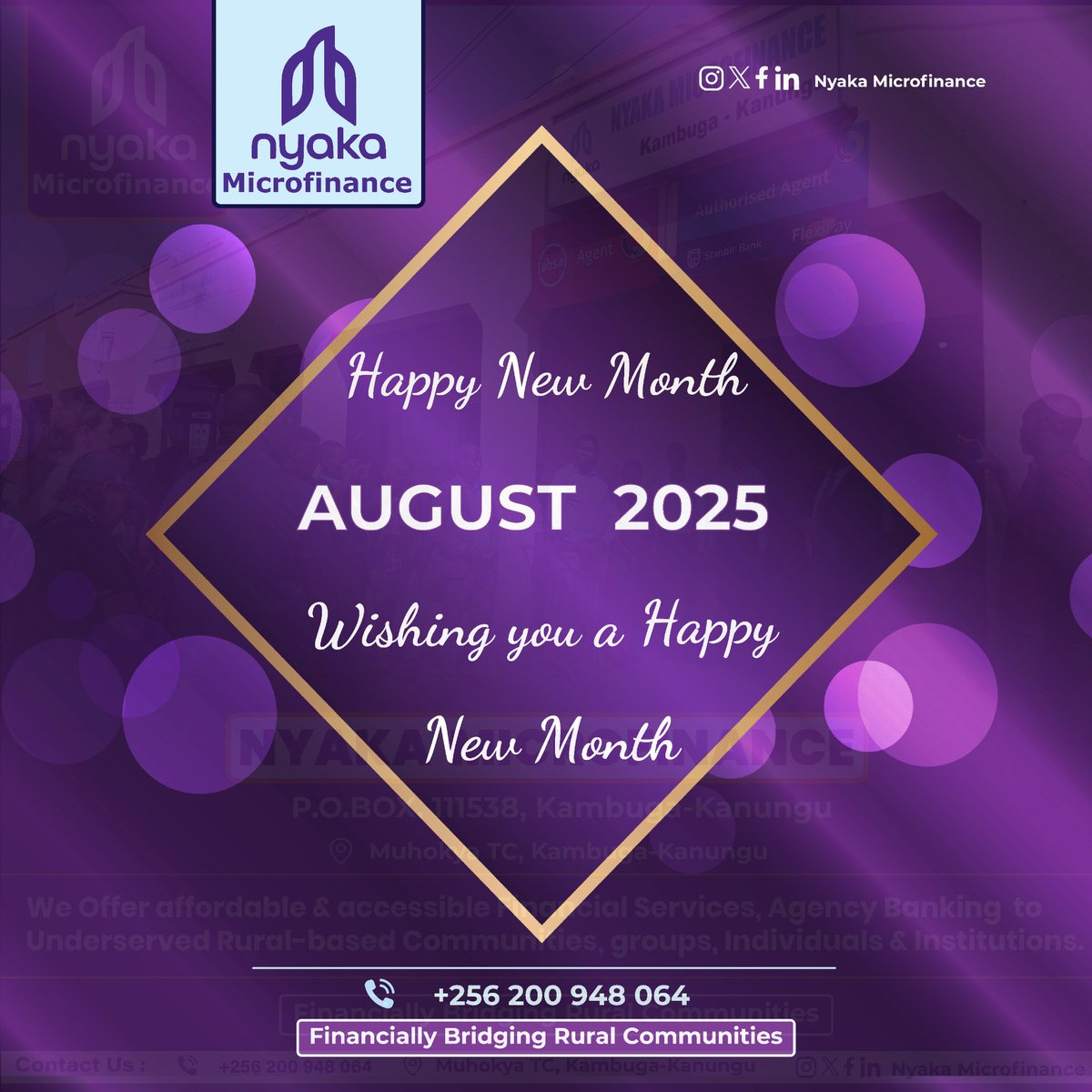 August is here.! New Month, New Opportunities 💜 Keep pushing and never give up. 🌟

From all of us at Nyaka Microfinance, we wish you a happy new Month full of opportunities and Financial growth

 #August #Nyaka #NyakaMicrofinance 💜 #HappyNewMonth #August2025