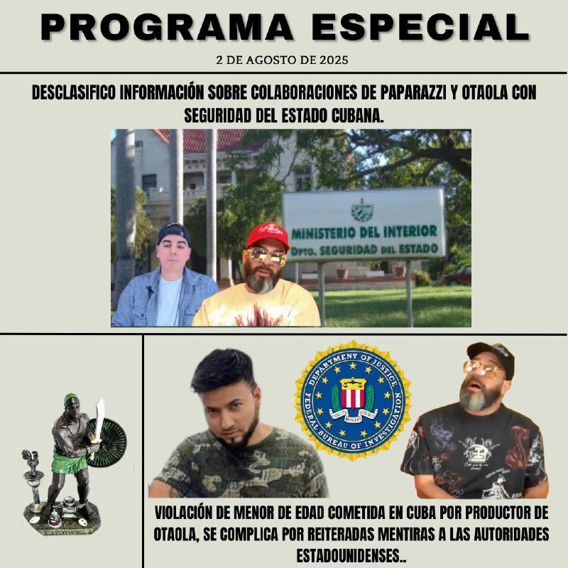 Desclasifico información sobre colaboraciones del Paparazzi Cubano y Otaola con la Seguridad del Estado Cubana. Violación de menor de edad cometida en #Cuba por productor de Otaola se complica por reiteradas mentiras a las autoridades estadounidenses. Hoy en YouTube.