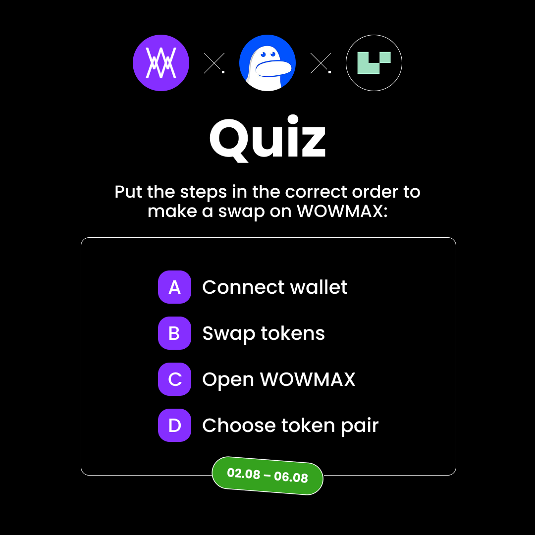 WOWMAX.Exchange (@wowmaxexchange) on Twitter photo 🎯 WOWMAX x <a href="/DackieSwap/">DackieSwap</a> x <a href="/UnitsNetwork/">Units.Network</a> Quiz
Solve it and share a 1️⃣0️⃣0️⃣0️⃣ $USDT prize pool in WOWMAX ($DEFI) tokens!
To enter:
🔹 Follow <a href="/WowmaxExchange/">WOWMAX.Exchange</a> x <a href="/DackieSwap/">DackieSwap</a> x <a href="/UnitsNetwork/">Units.Network</a>
🔹 RT + drop your answer in comments
Think you got it? Reply with your answer! 👀👇 🎯 WOWMAX x <a href="/DackieSwap/">DackieSwap</a> x <a href="/UnitsNetwork/">Units.Network</a> Quiz
Solve it and share a 1️⃣0️⃣0️⃣0️⃣ $USDT prize pool in WOWMAX ($DEFI) tokens!
To enter:
🔹 Follow <a href="/WowmaxExchange/">WOWMAX.Exchange</a> x <a href="/DackieSwap/">DackieSwap</a> x <a href="/UnitsNetwork/">Units.Network</a>
🔹 RT + drop your answer in comments
Think you got it? Reply with your answer! 👀👇