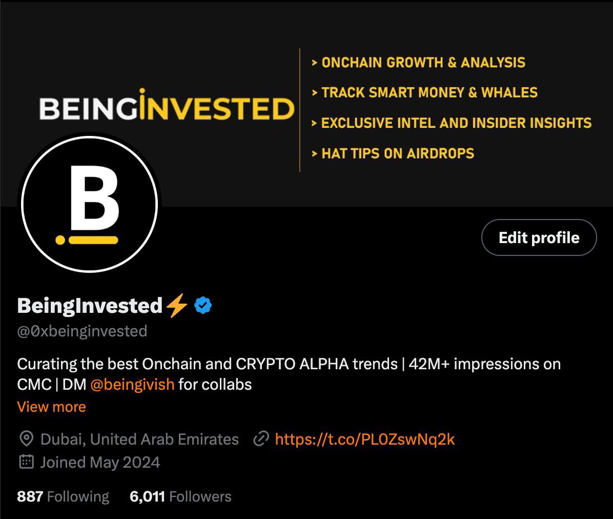 We just hit 6k on X.

Give us a follow on X if you’ve been loving our Onchain Insights: x.com/0xbeinginvested

Thank you everyone 💙

Feels great to be back after our old BeingInvested got suspended for no reason. Keep supporting.