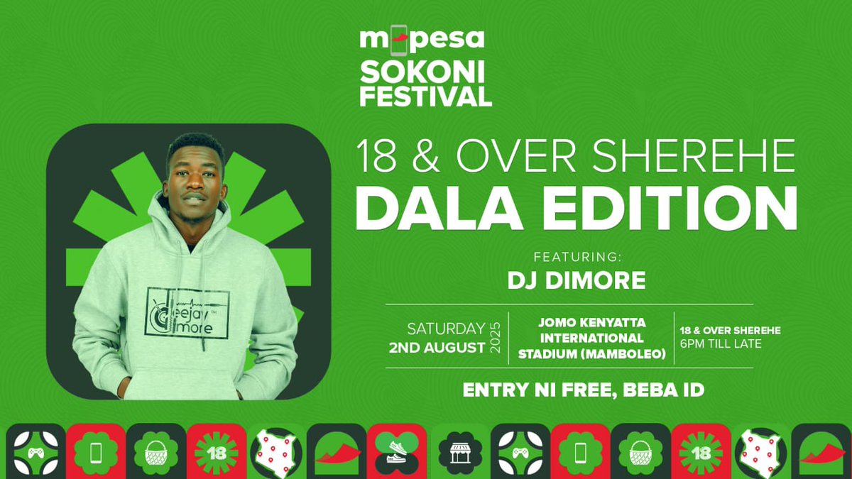 KnowenObiso's tweet photo. Wasee, MPESA Sokoni Festival is going down leo pale Jomo Kenyatta International Stadium (Mamboleo) from 6 pm till late. Come, we have fun na 18% cashback ukilipa na till via the M-Pesa app.
Entrance ni Free, Beba ID. Usikose!
#MPESASokoni @SafaricomPLC https://t.co/uIqfKTPrCx