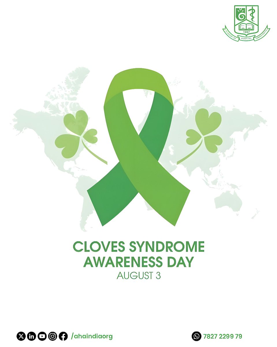 Today we raise awareness for Cloves Syndrome — a rare overgrowth disorder impacting lives worldwide.

Timely diagnosis &amp; compassion can make a difference. 💚
Let’s stand together in support &amp; understanding.

#ClovesSyndrome #RareDisease #AHAIndia #HealthcareForAll